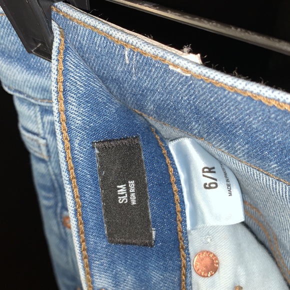 Express High Waisted Medium Wash Ripped Slim Jeans - Picture 11 of 14